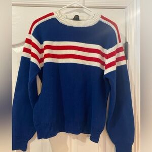 Royalty Hudson Bay Trading Co Medium Sweater Blue w/ Red White Stripes